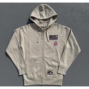 Mens Mitchell & Ness Atlanta Braves Cityscape Fleece Zip Hoodie Cream Large NWOT